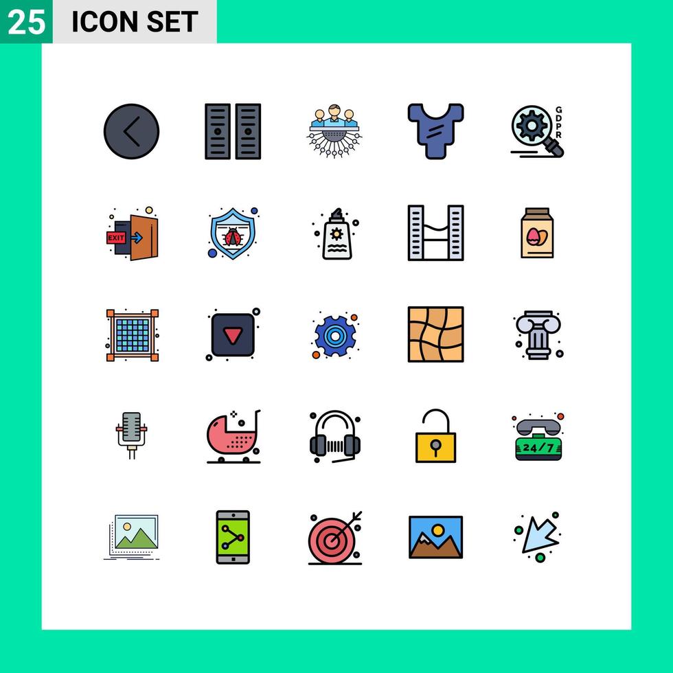 conjunto de pictogramas de 25 colores planos de línea rellena simple del cuerpo de asignación de ropa de búsqueda subcontratar elementos de diseño vectorial editables vector