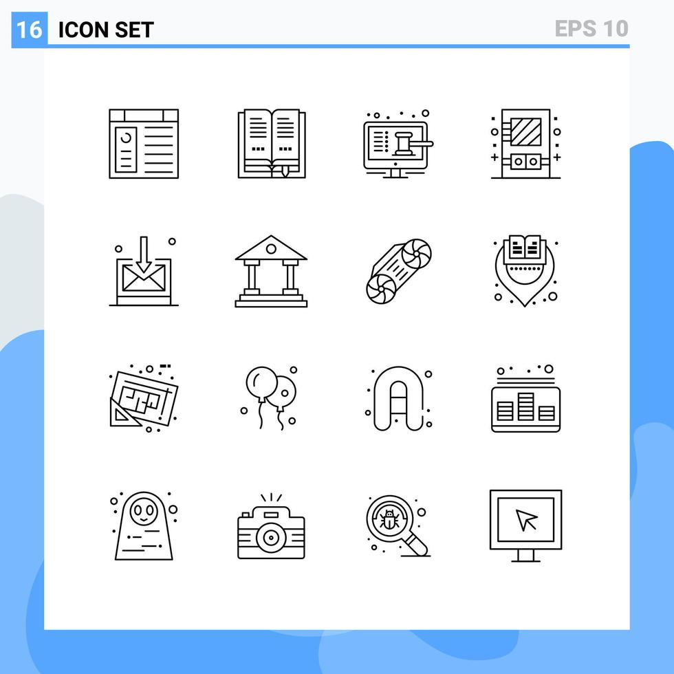 16 Outline concept for Websites Mobile and Apps inbox utensil auction mirror box Editable Vector Design Elements