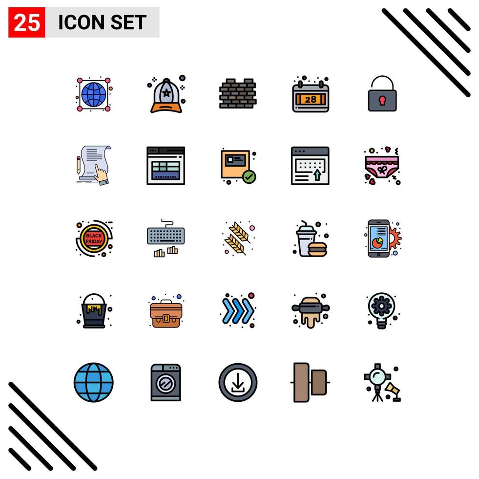 25 User Interface Filled line Flat Color Pack of modern Signs and Symbols of security unlock construction thanks day calendar Editable Vector Design Elements