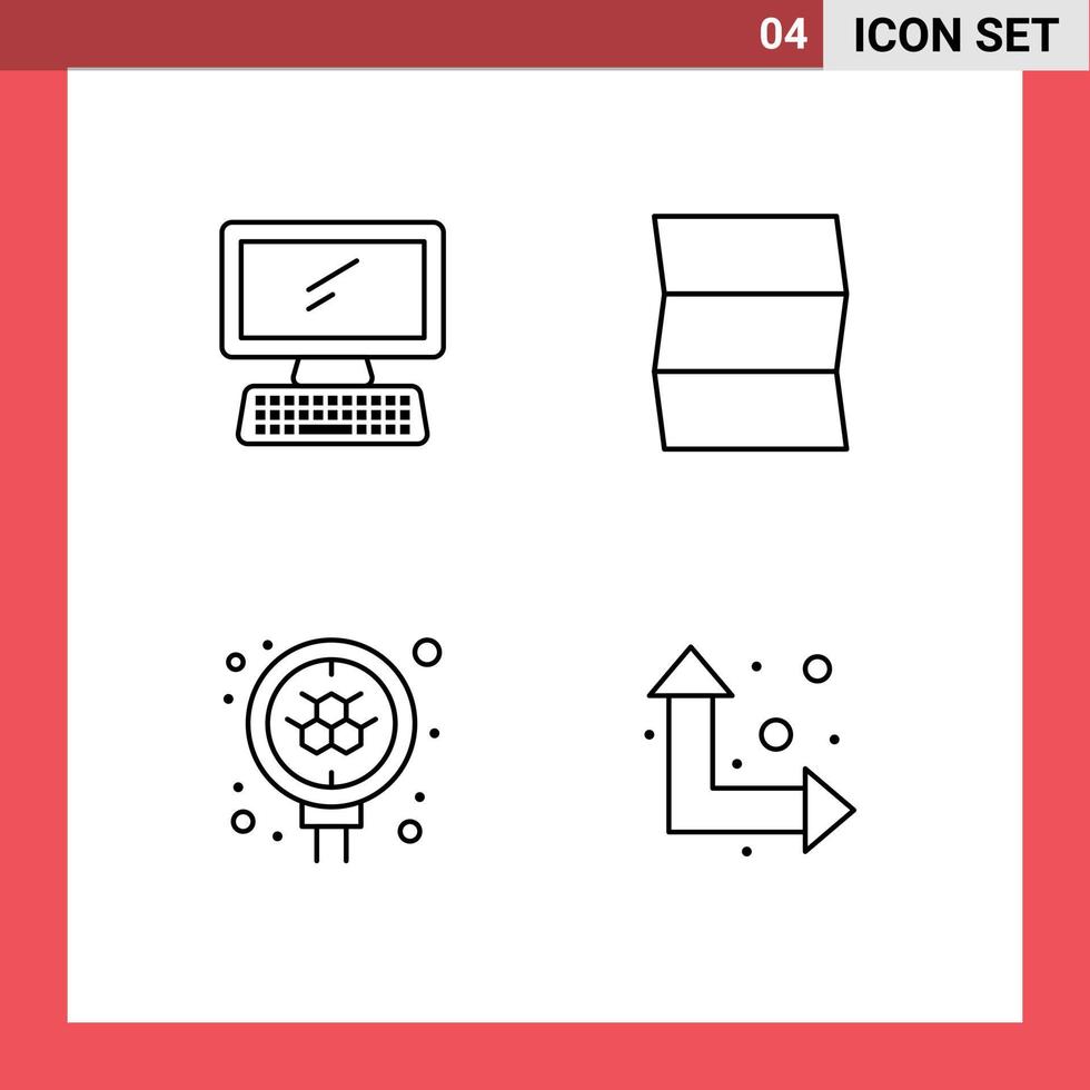 4 Creative Icons Modern Signs and Symbols of computer molecule keyboard map search Editable Vector Design Elements