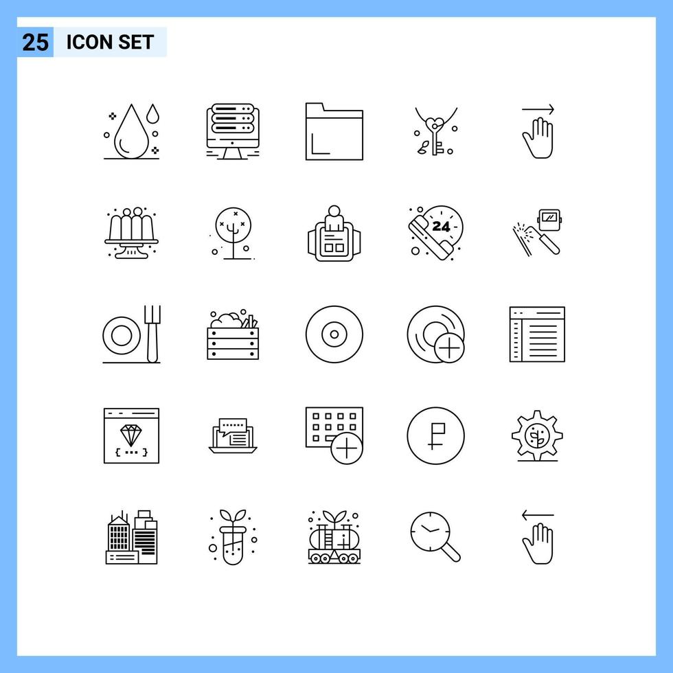 User Interface Pack of 25 Basic Lines of gestures hand file wedding love Editable Vector Design Elements