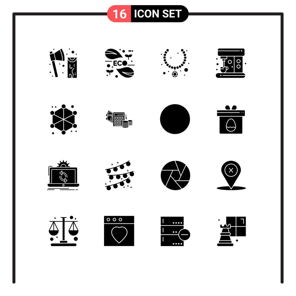 User Interface Pack of 16 Basic Solid Glyphs of analytics machine leaf coffee present Editable Vector Design Elements