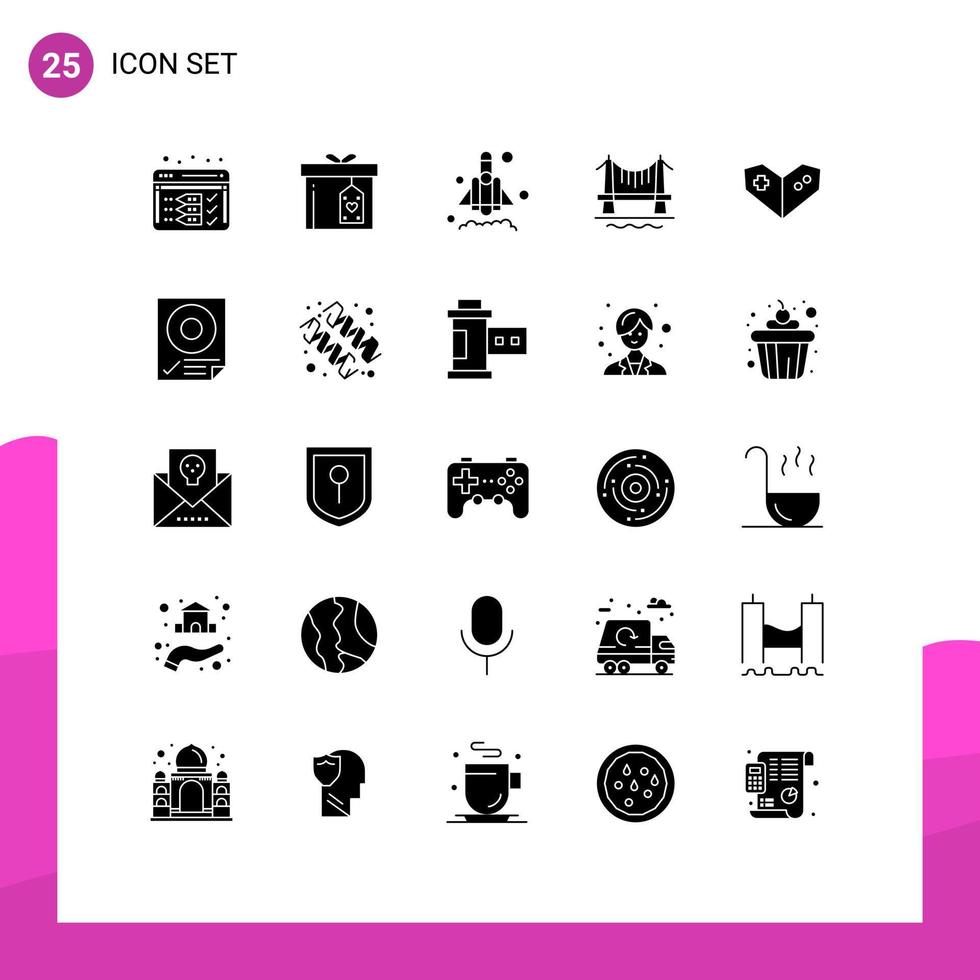 Set of 25 Modern UI Icons Symbols Signs for playstation gamepad launch cityscape building Editable Vector Design Elements
