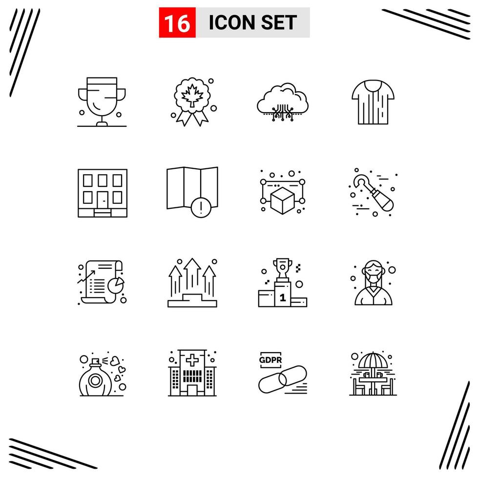 Pack of 16 Modern Outlines Signs and Symbols for Web Print Media such as tshirt sport quality shirt hosting Editable Vector Design Elements