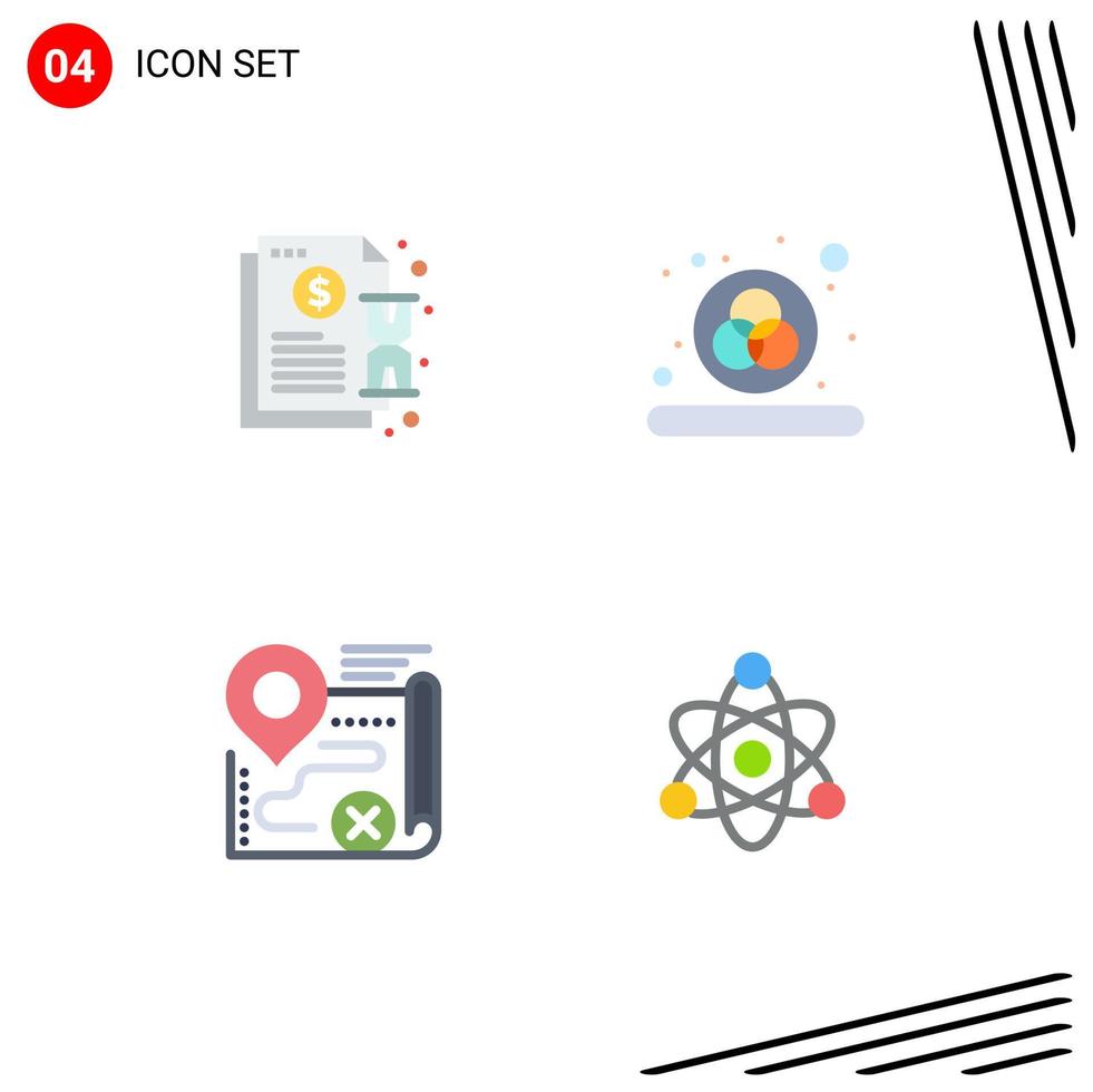 Mobile Interface Flat Icon Set of 4 Pictograms of contract route notification design close Editable Vector Design Elements