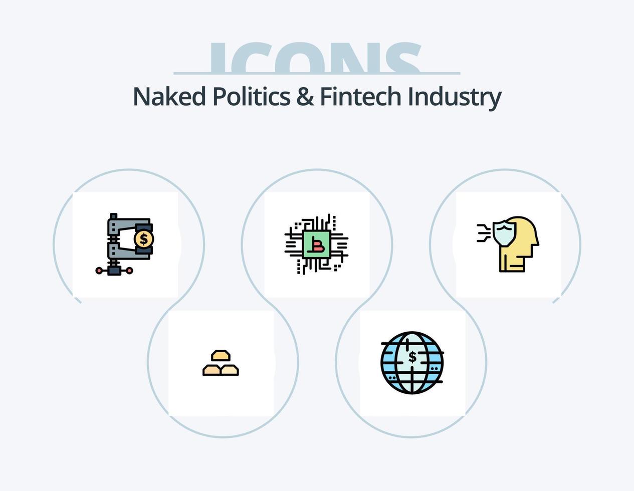 la política desnuda y la línea de la industria fintech llenaron el paquete de iconos 5 diseño de iconos. dinero. banco. computadora. banca digital. detección vector