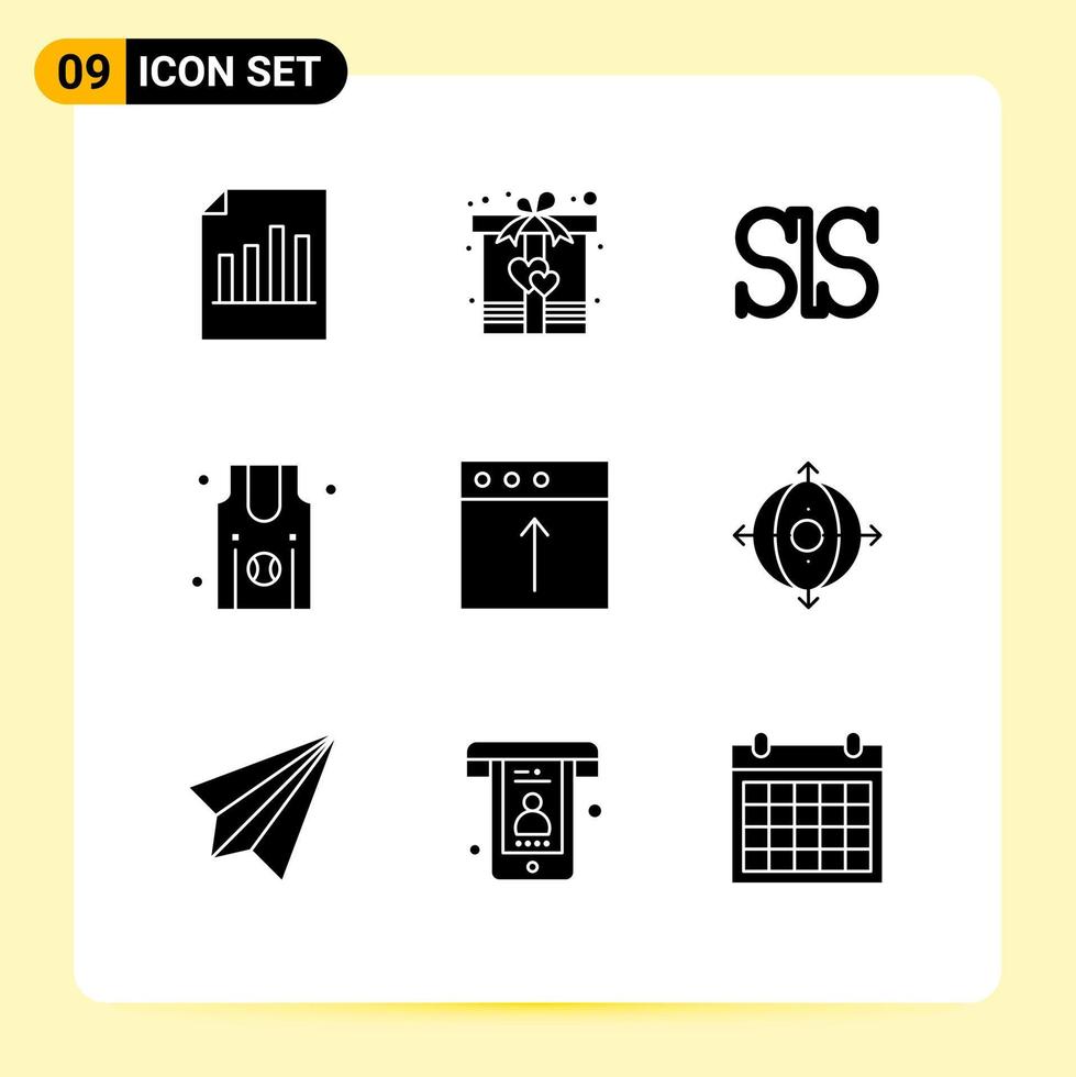 Group of 9 Modern Solid Glyphs Set for import team heart sports basketball Editable Vector Design Elements