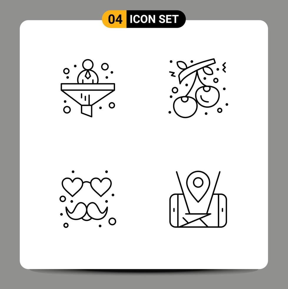 Set of 4 Modern UI Icons Symbols Signs for business heart financial cranberry mustache Editable Vector Design Elements