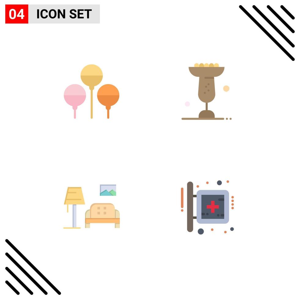 Modern Set of 4 Flat Icons and symbols such as bloon sofa bowl mardi gras board Editable Vector Design Elements