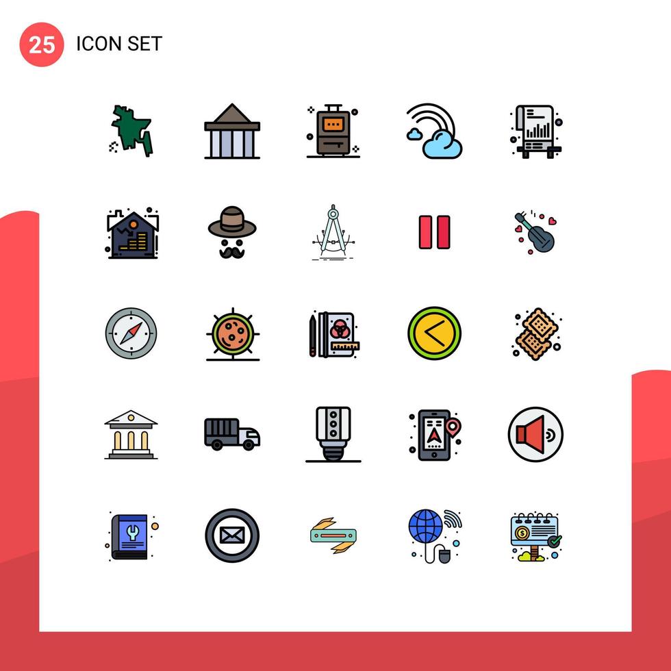25 Universal Filled line Flat Color Signs Symbols of documents rain bag line filled Editable Vector Design Elements