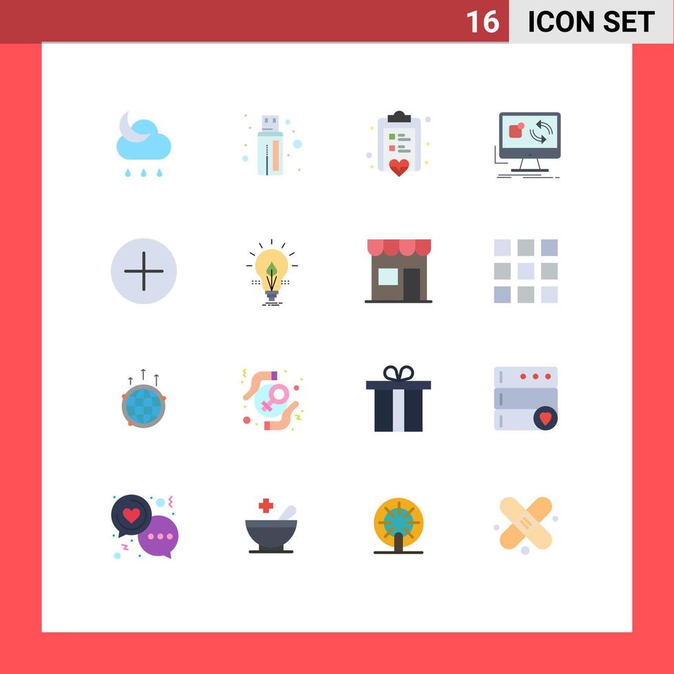 Flat Color Pack of 16 Universal Symbols of circle sync checklist install app Editable Pack of Creative Vector Design Elements
