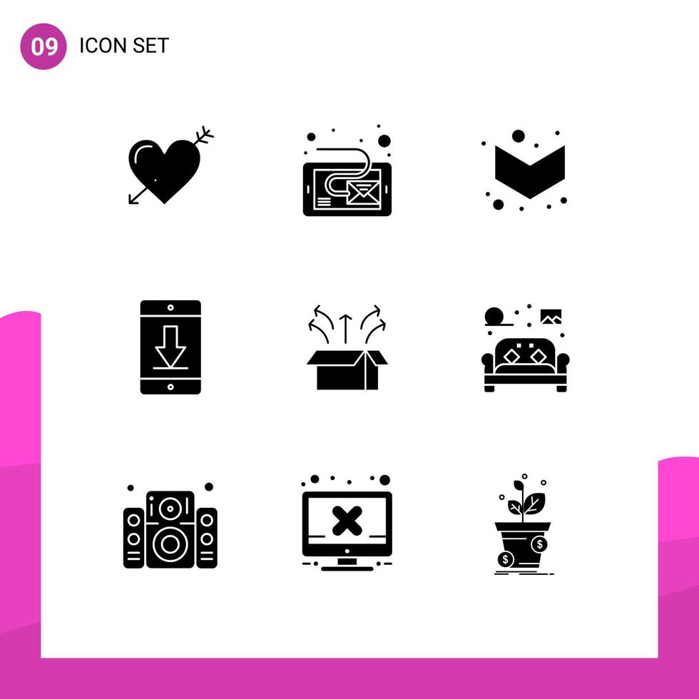 9 User Interface Solid Glyph Pack of modern Signs and Symbols of release download tablet devices cellphone Editable Vector Design Elements