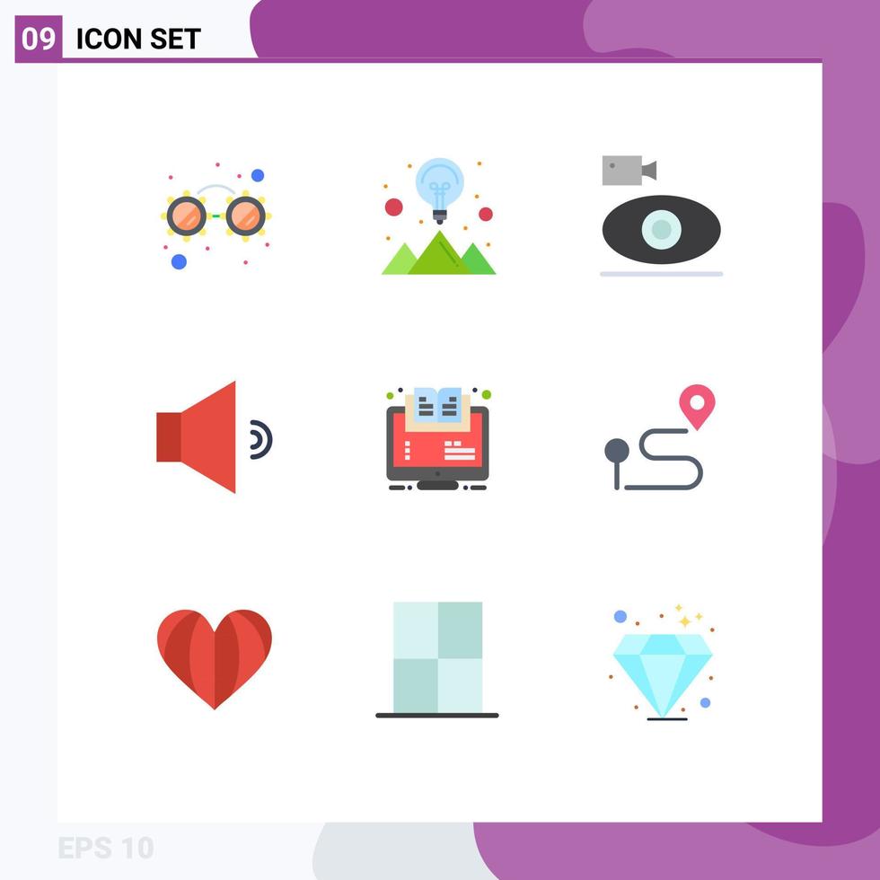 Set of 9 Commercial Flat Colors pack for learning learning camcorder volume sound Editable Vector Design Elements