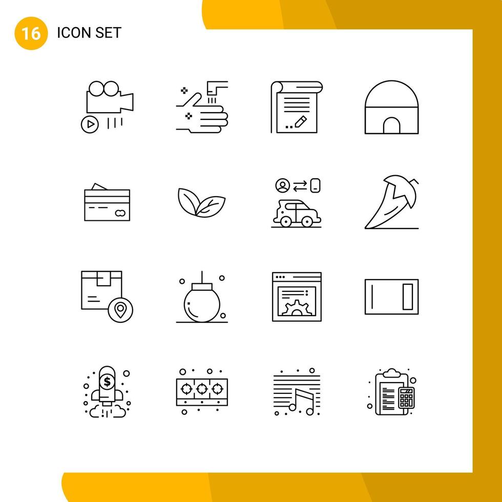 Pack of 16 Modern Outlines Signs and Symbols for Web Print Media such as banking mosque education islamic building building Editable Vector Design Elements