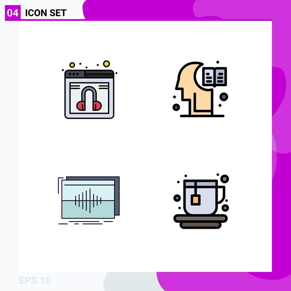 Pack of 4 Modern Filledline Flat Colors Signs and Symbols for Web Print Media such as chat frequency service hemisphere sequence Editable Vector Design Elements