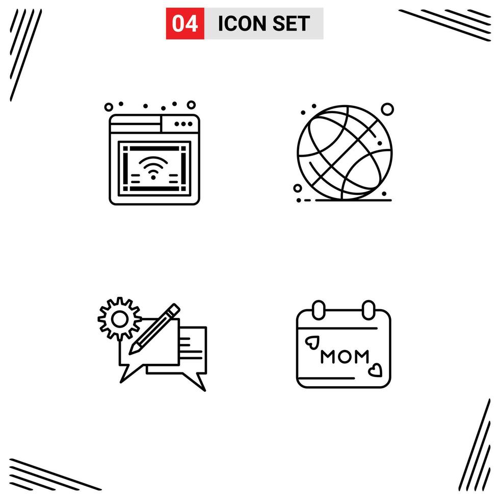 Stock Vector Icon Pack of 4 Line Signs and Symbols for internet communication wifi online setting Editable Vector Design Elements