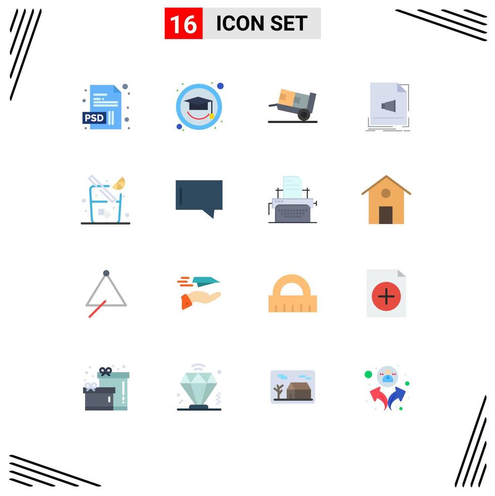 16 Thematic Vector Flat Colors and Editable Symbols of drink juice logistic sound format Editable Pack of Creative Vector Design Elements