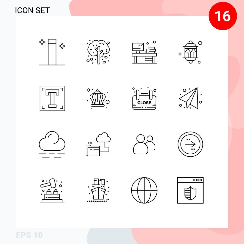 Modern Set of 16 Outlines and symbols such as font light office lantern decoration Editable Vector Design Elements