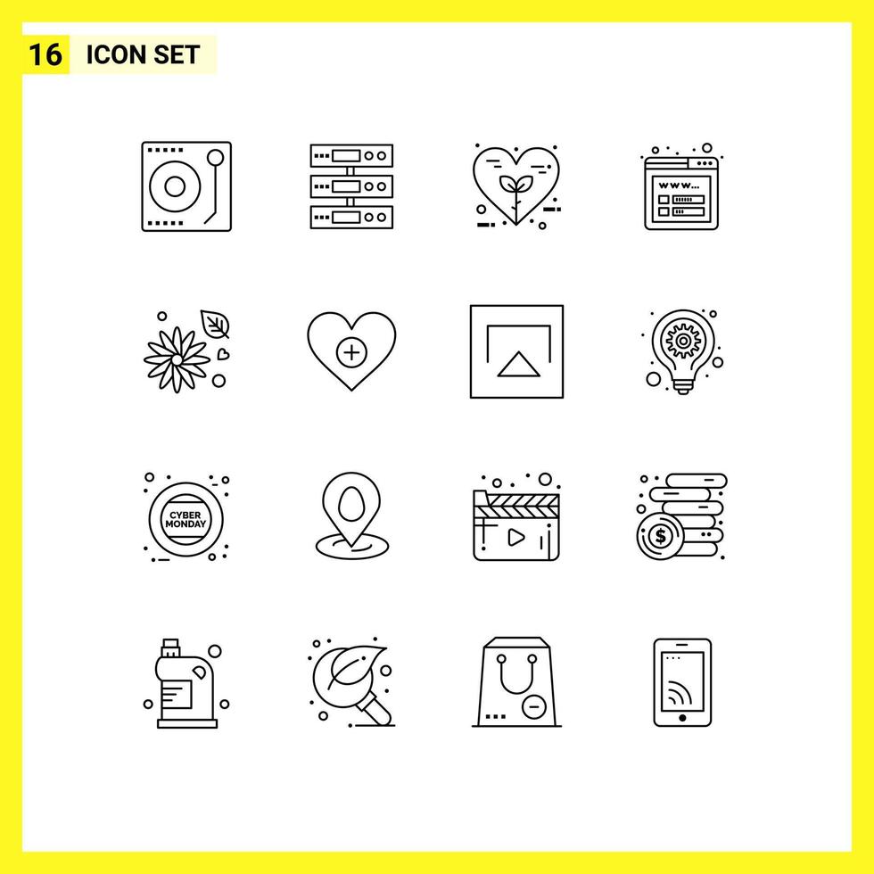 Set of 16 Vector Outlines on Grid for flower seo files mockup love Editable Vector Design Elements