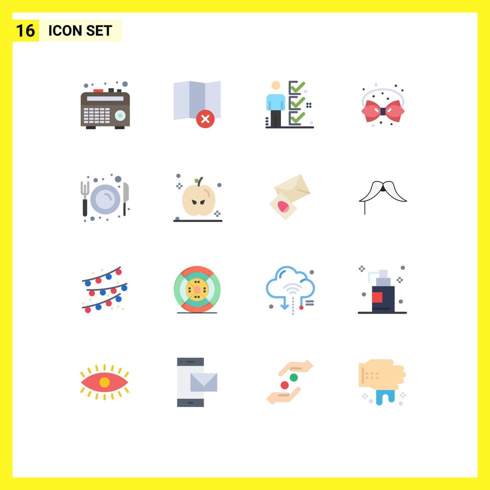paquete de 16 signos y símbolos de colores planos modernos para medios de impresión web, como la decoración del usuario de la cinta de comer, paquete editable de elementos de diseño de vectores creativos