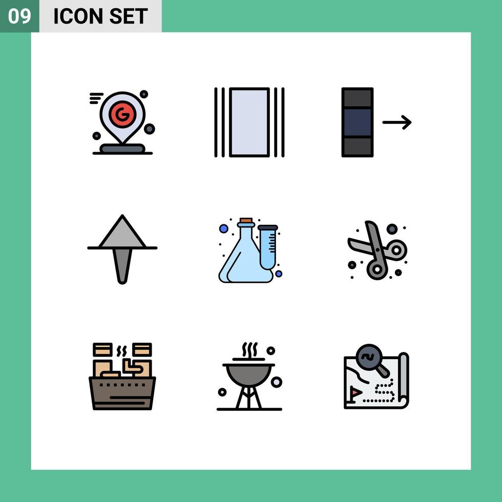 Set of 9 Vector Filledline Flat Colors on Grid for experiment cube layout up arrow Editable Vector Design Elements