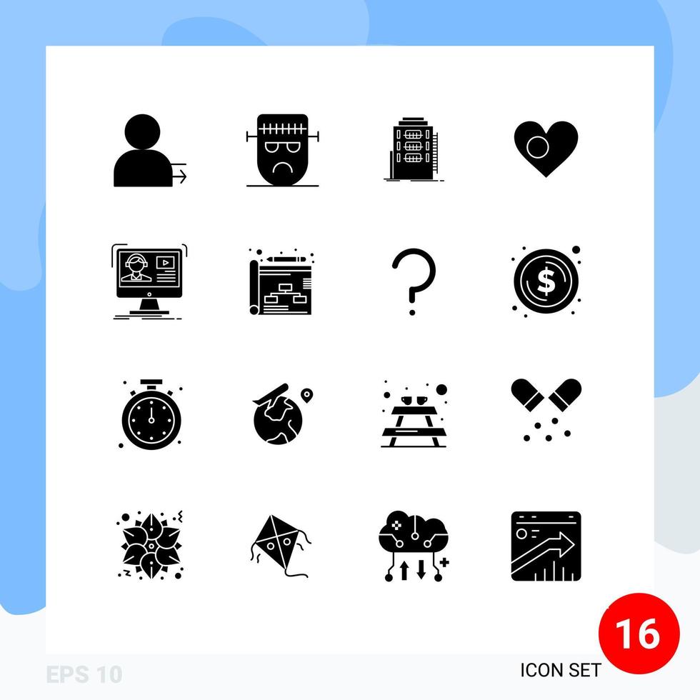 Modern Set of 16 Solid Glyphs and symbols such as country bangla halloween heart hostel Editable Vector Design Elements