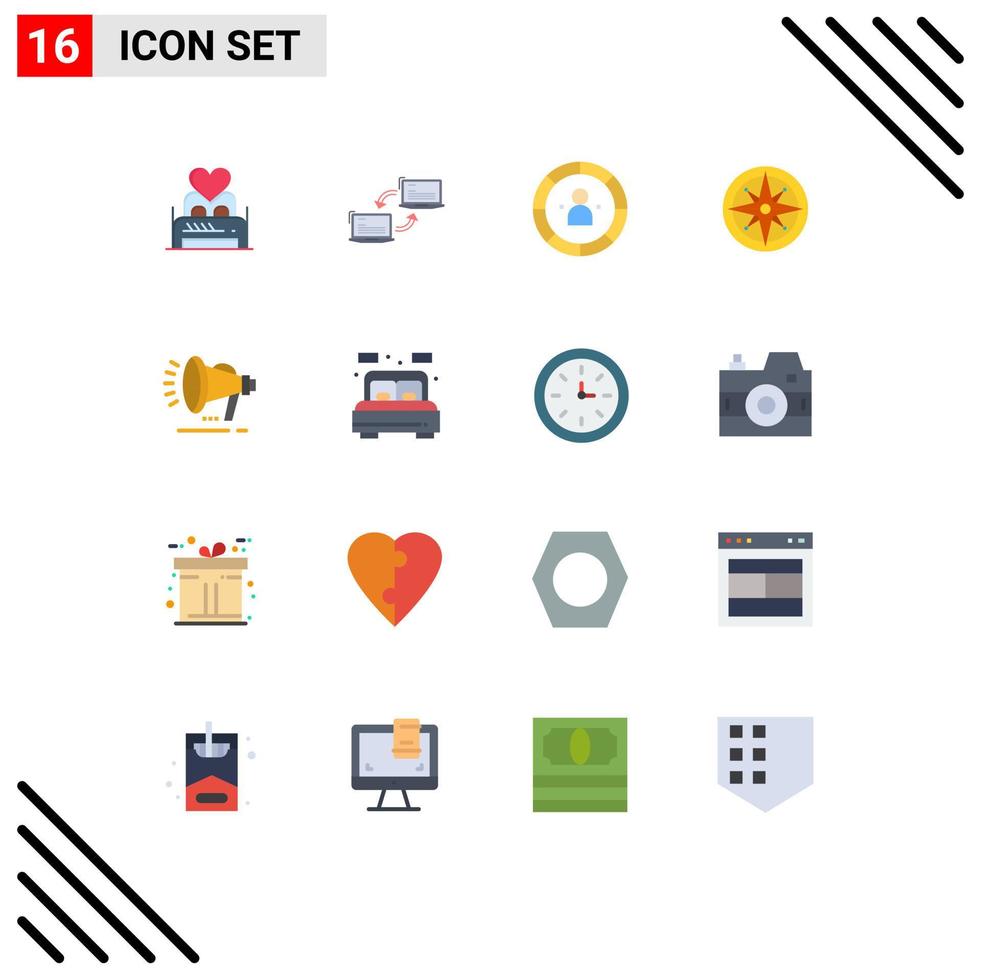 Group of 16 Modern Flat Colors Set for location person link management data Editable Pack of Creative Vector Design Elements