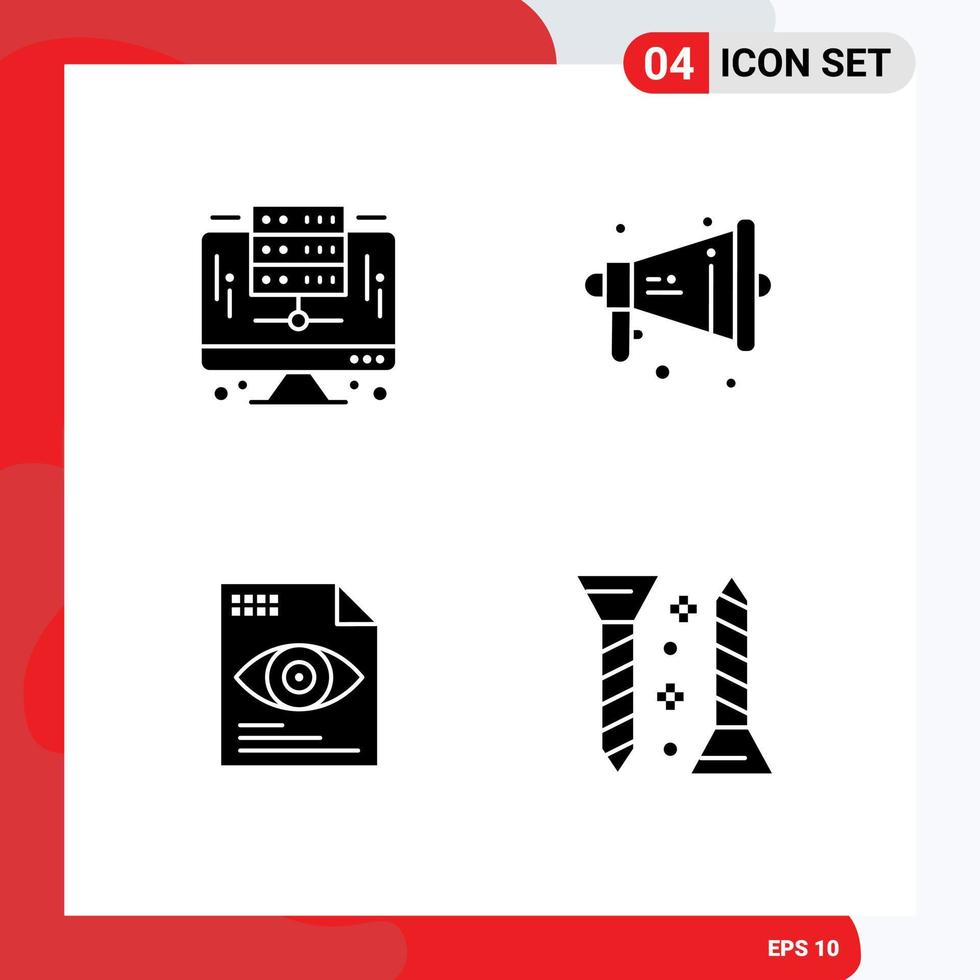 Mobile Interface Solid Glyph Set of 4 Pictograms of computer text server speaker computing Editable Vector Design Elements