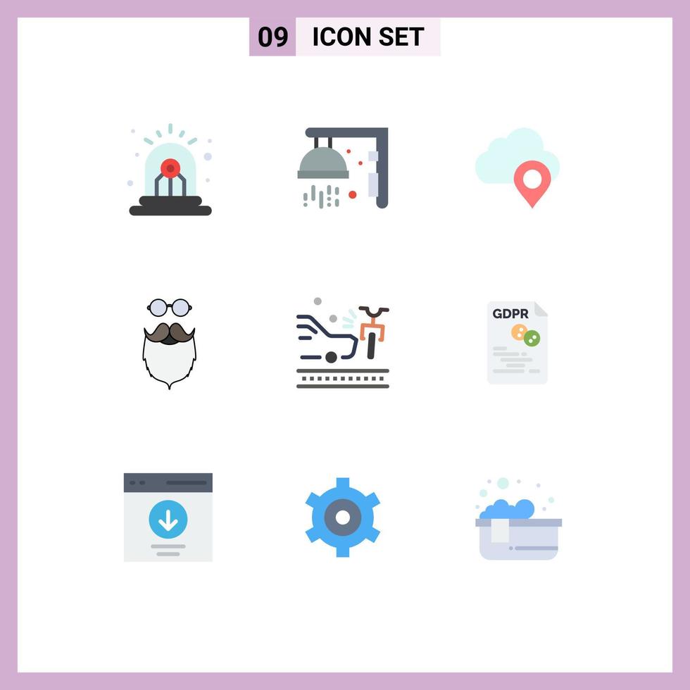 Stock Vector Icon Pack of 9 Line Signs and Symbols for accident beared cloud movember moustache Editable Vector Design Elements