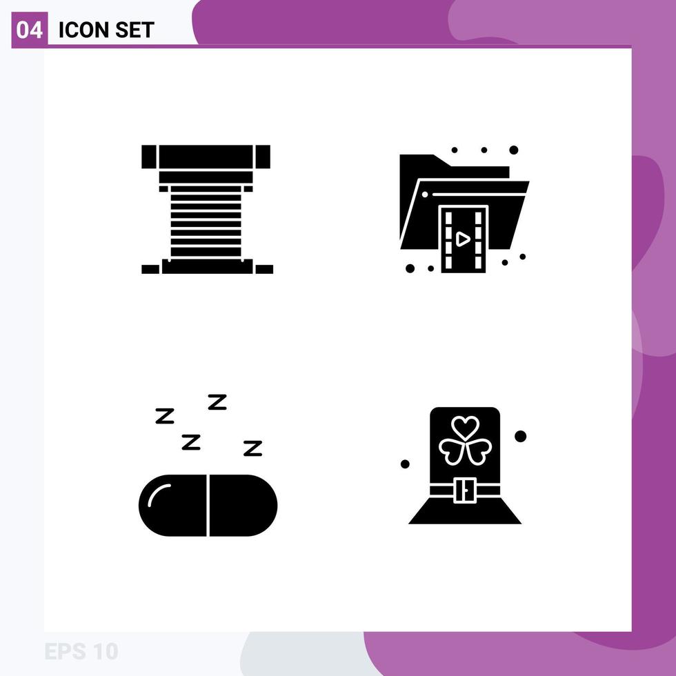 User Interface Pack of 4 Basic Solid Glyphs of computer video cpu file medical Editable Vector Design Elements