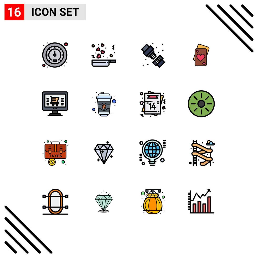 16 iconos creativos, signos y símbolos modernos de comercio electrónico en línea, boda mecánica, amor, elementos de diseño de vectores creativos editables