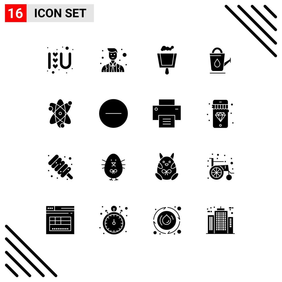 Solid Glyph Pack of 16 Universal Symbols of science achievement broom water bathroom Editable Vector Design Elements