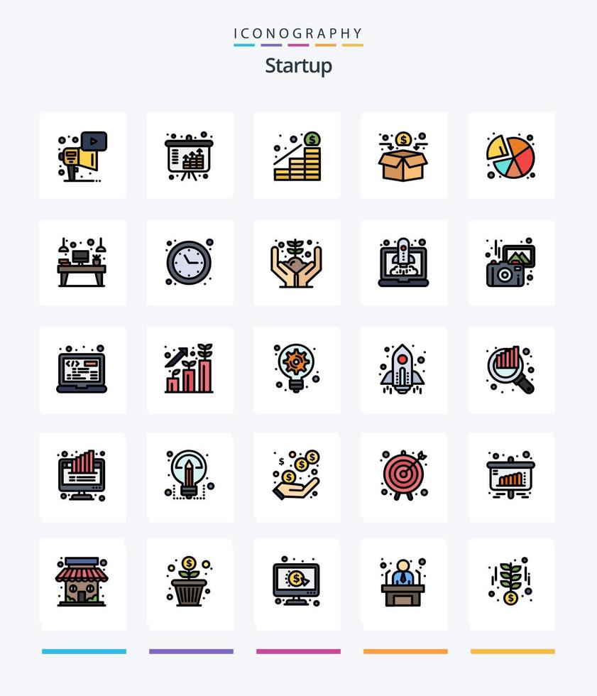 Creative Startup 25 Line FIlled icon pack  Such As pie. crowd funding. growth. network. funding vector