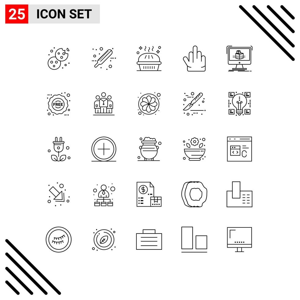 Line Pack of 25 Universal Symbols of dimensional high five bakery hand pumpkin pie Editable Vector Design Elements
