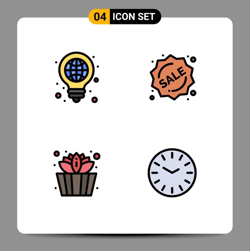 4 Creative Icons Modern Signs and Symbols of idea bucket light label lotus Editable Vector Design Elements