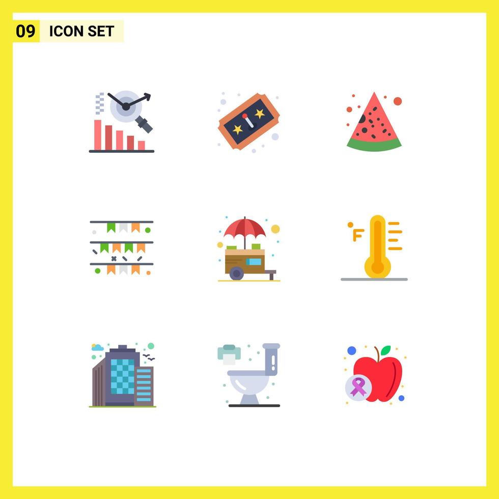 Group of 9 Flat Colors Signs and Symbols for stand food food irish garland Editable Vector Design Elements