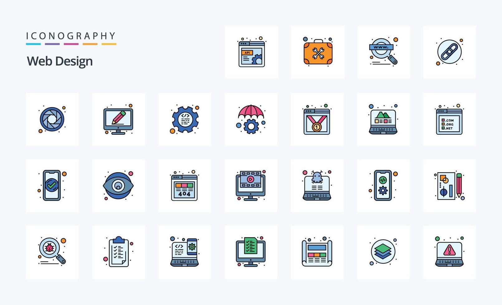 paquete de iconos de estilo lleno de línea de diseño web 25 vector