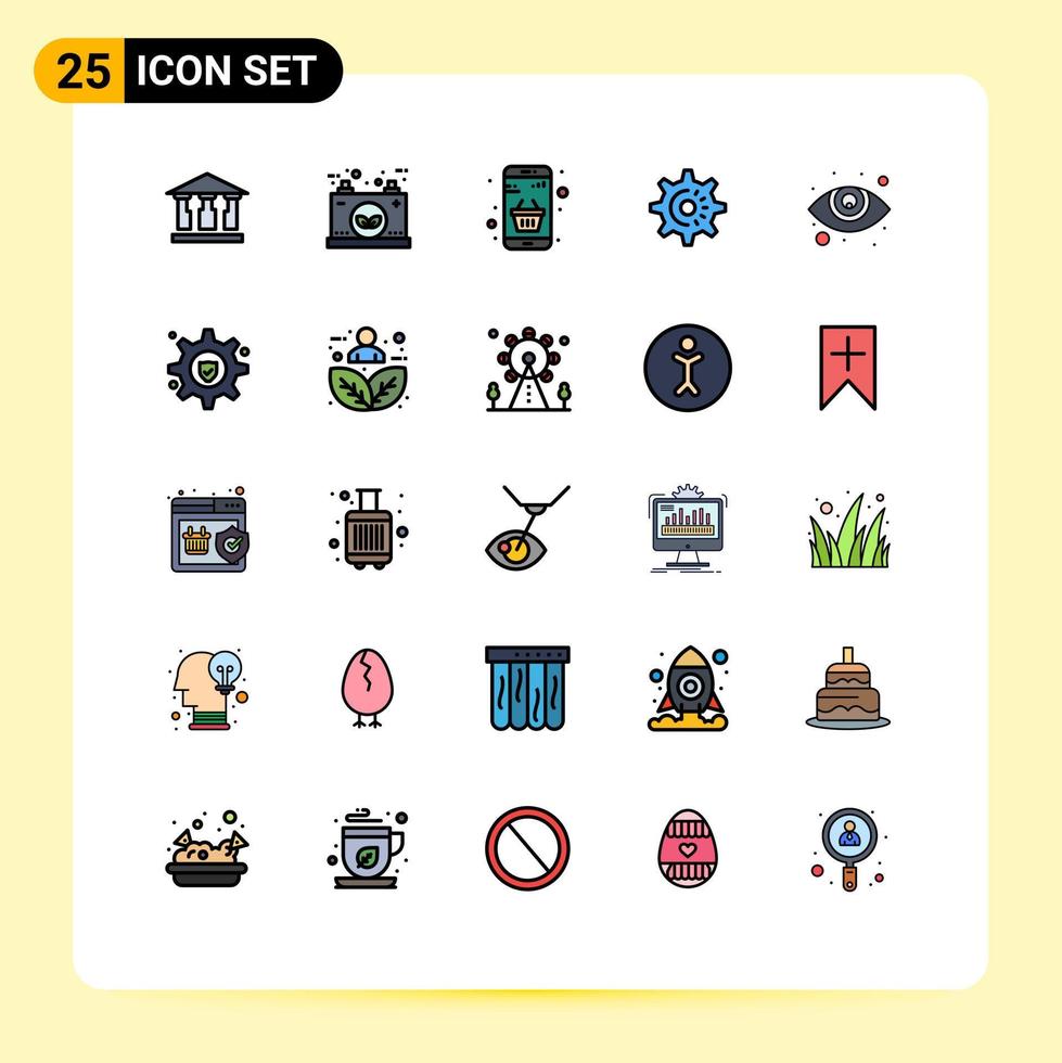 25 Thematic Vector Filled line Flat Colors and Editable Symbols of eye care setting basket gear online Editable Vector Design Elements