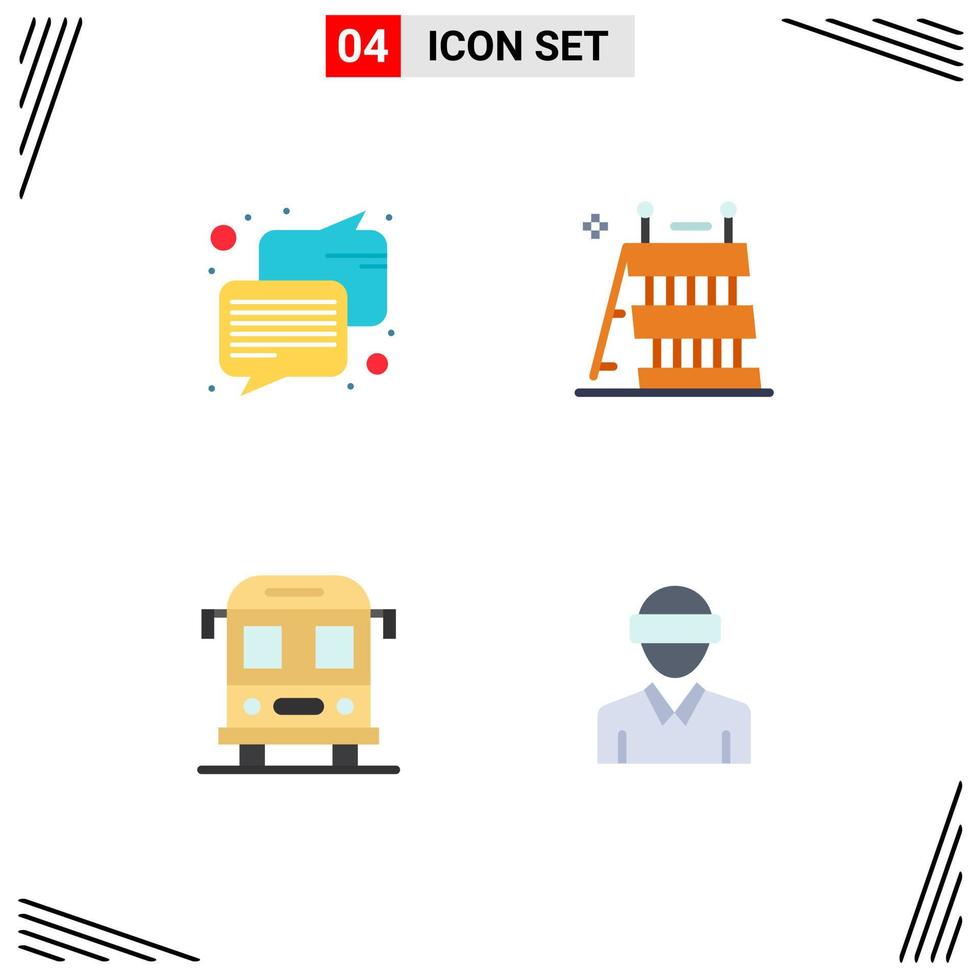 Mobile Interface Flat Icon Set of 4 Pictograms of chat transport barrier tools motion Editable Vector Design Elements