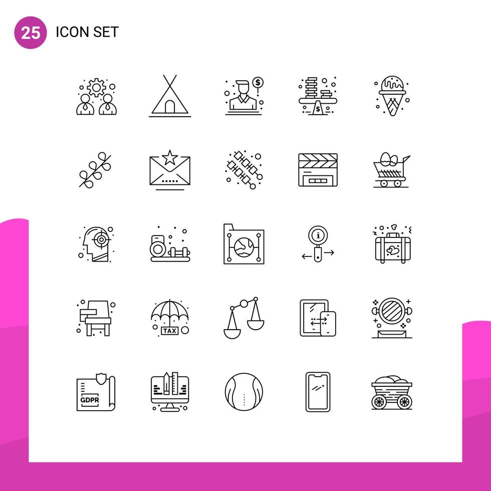 Modern Set of 25 Lines Pictograph of water profit agent money balance Editable Vector Design Elements