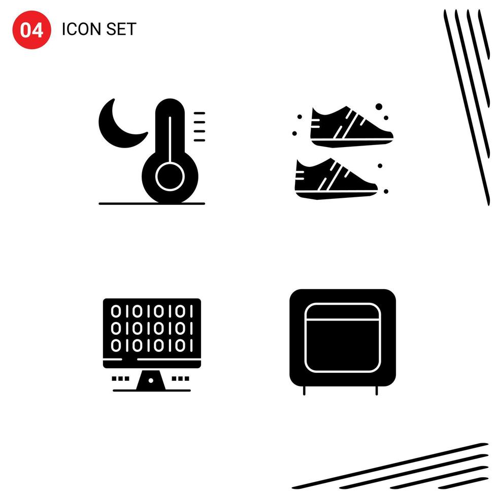 Mobile Interface Solid Glyph Set of 4 Pictograms of climate computer temperature shoe server Editable Vector Design Elements