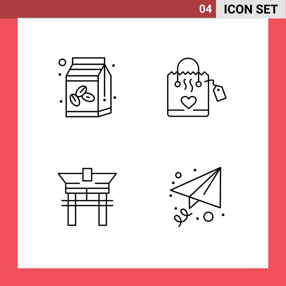 Stock Vector Icon Pack of 4 Line Signs and Symbols for coffee bridge bean heart chinese Editable Vector Design Elements