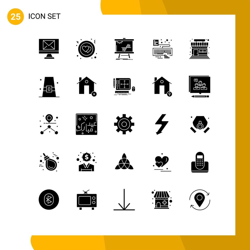 Group of 25 Solid Glyphs Signs and Symbols for store market data attach keyboard Editable Vector Design Elements