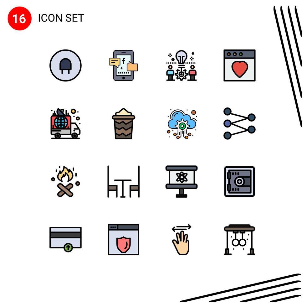 Flat Color Filled Line Pack of 16 Universal Symbols of broadcast advertisement bulb mac app Editable Creative Vector Design Elements