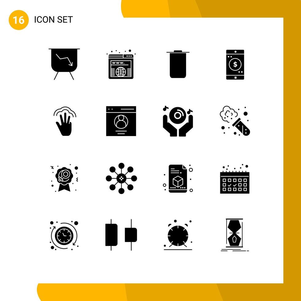 User Interface Pack of 16 Basic Solid Glyphs of interface gestures sets fingers mobile application Editable Vector Design Elements