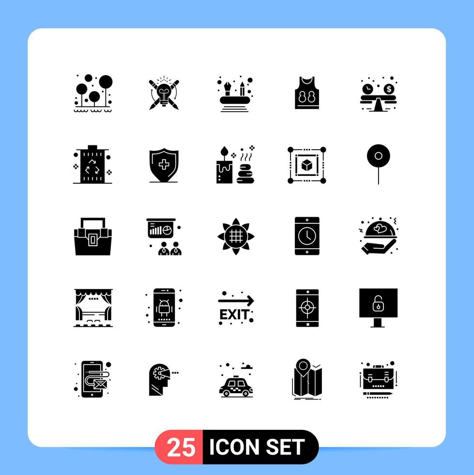 25 User Interface Solid Glyph Pack of modern Signs and Symbols of budget planning sport focus game shirt Editable Vector Design Elements