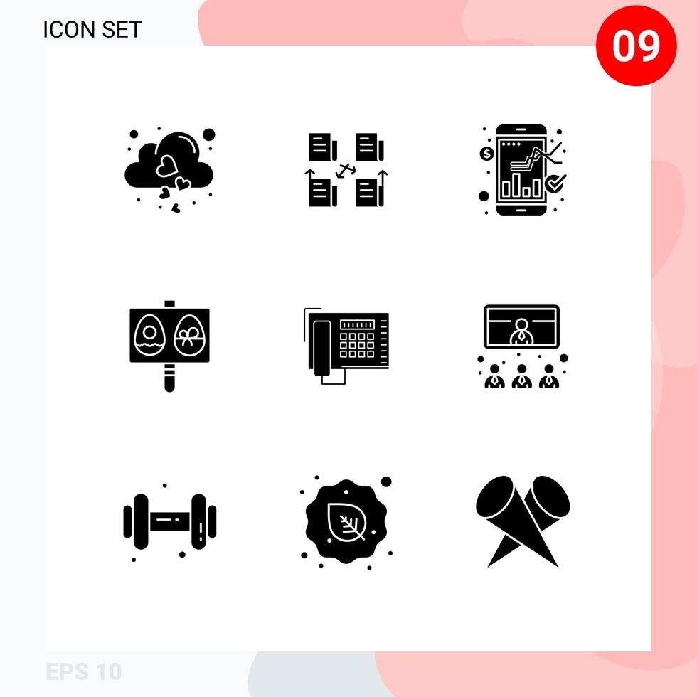 Stock Vector Icon Pack of 9 Line Signs and Symbols for telephone easter privacy eggs online trade Editable Vector Design Elements