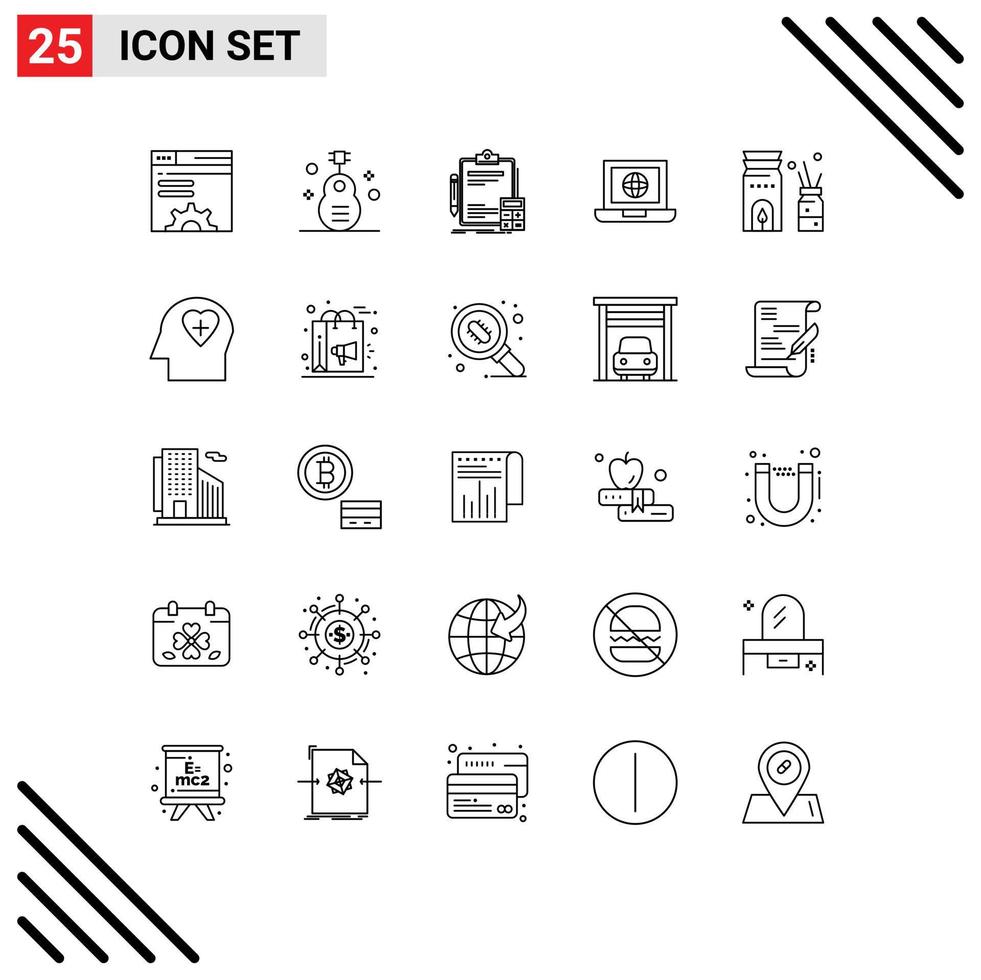 25 Line concept for Websites Mobile and Apps internet world music laptop finance Editable Vector Design Elements