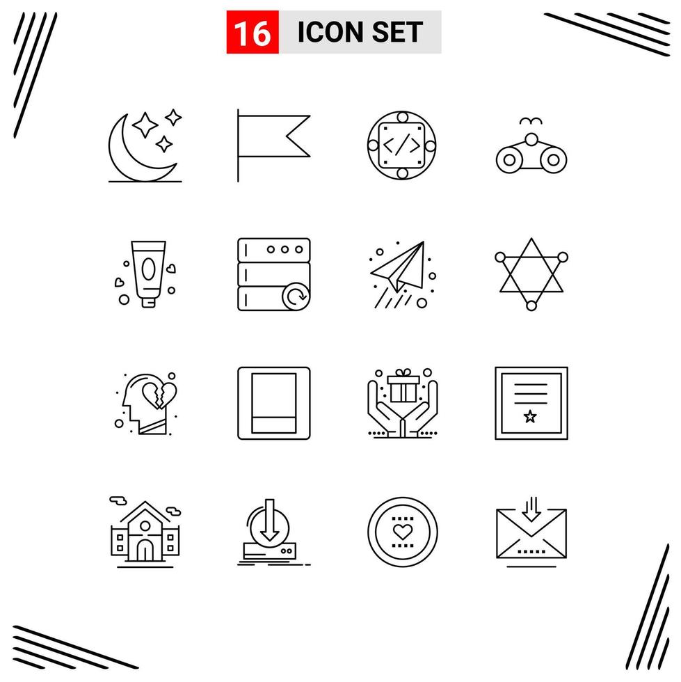 Set of 16 Vector Outlines on Grid for toothpaste cream implementation vacation glasses Editable Vector Design Elements