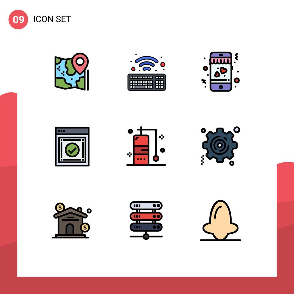 9 User Interface Filledline Flat Color Pack of modern Signs and Symbols of travel website dating web ready Editable Vector Design Elements